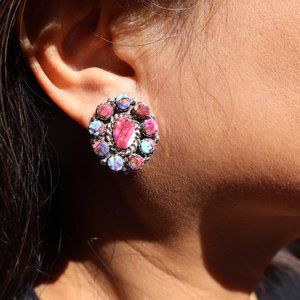 Navajo Earrings Native American Jewelry Pink Spiny Oyster Shell Sterling Silver*